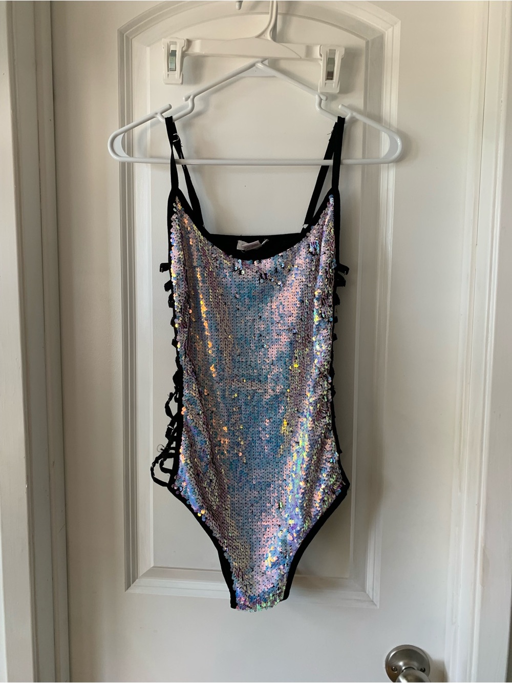iHeartRaves Holographic/Iridescent Sequin Cut-Out Sides One-Piece Bodysuit